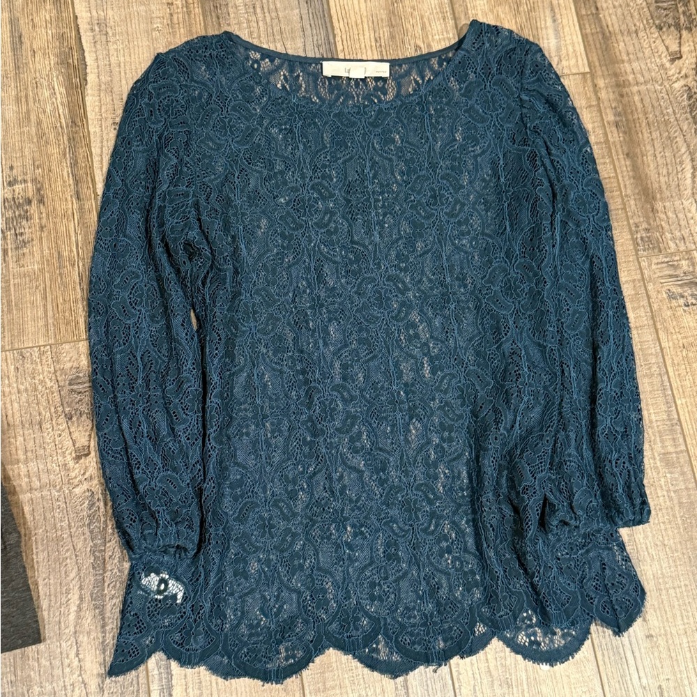 LOFT Teal Lace Blouse size small